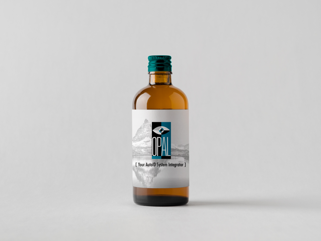 Flacon en verre brun avec étiquette hydrosoluble